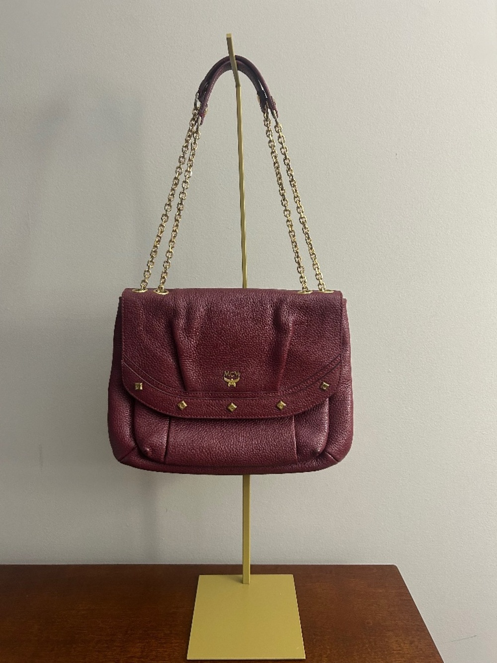 Authentic MCM Burgundy Leather Chain Shoulder/Crossbody 2 way - EUC